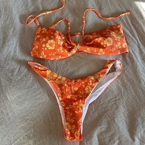 SHEIN Vibrant Orange Floral Swimwear